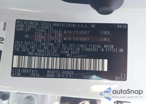 2025 Toyota Corolla Cross Hybrid S z USA, uszkodzony, nr VIN 7MUFBABG6SV076445